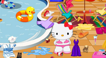 Hello Kitty Cleaning Swimming Pool